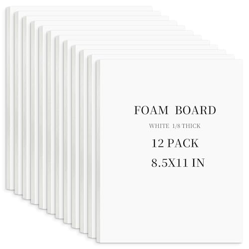 Golden State Art, White Foam Boards 12 Pack 8.5x11 Foam Core Board, 1/8