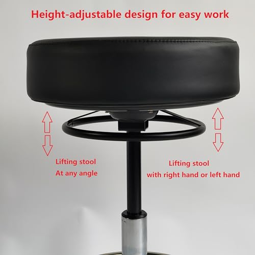Image of 16''Wide seat Upgrade,4''Thick,Medical-Grade Leather,Heavy Duty Rolling Stool With Wheels 500lb Capacity, Upgrade Oversized Height Adjust Ring Easy to Reach ,For lab Doctor Massage Medical