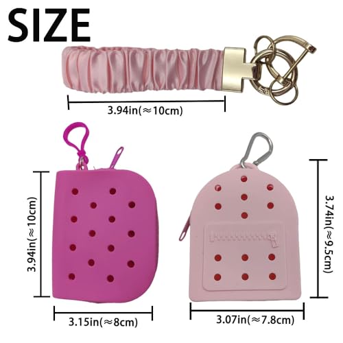 Wanchuan dual pouch silicone coin purse with keychain wristlet - small change purse for women - keychain coin pouch（Pink) — view 2