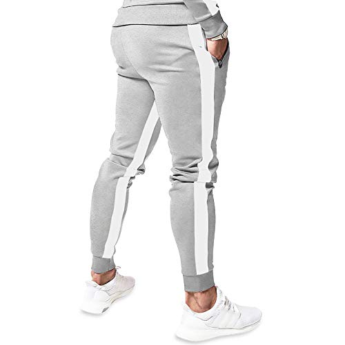 MECH-ENG Striped Jogger Pants for Men Athletic Casual Tapered Sweatpants with Zipper Pockets Workout Gym Trousers(#128 Light Grey Medium)