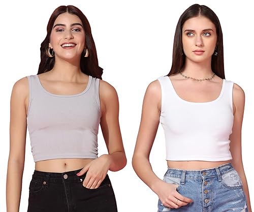 Image of TOPLOT Women's Solid Ribbed Round Neck Sleeveless Slim Fit Tank Top (5069)