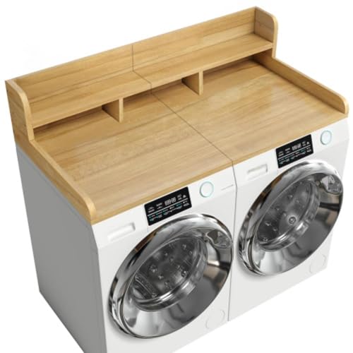 CuisinSmart Washer Dryer Countertop with 2-Tier Shelf, Wood Laundry Countertop Over Washer and Dryer with Edge, 54" Width x 27.5" Depth Laundry Hamper Table Top Storage Organization Wood