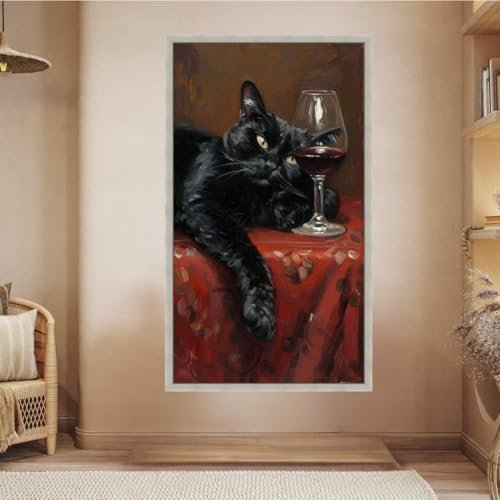 Décoration intérieure chaleureuse tableau chat noir grand format 80x150 - 2