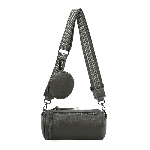 OBC Damen Zylinder Crossbody Tasche Umhängetasche Schultertasche Handtasche Gürteltasche Handytasche Bucket Bag Retro Vintage Messenger Grau