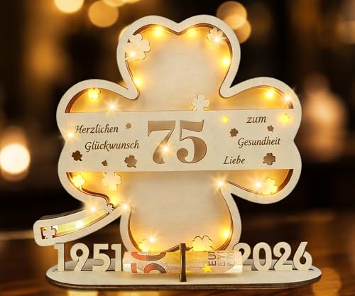 I LOVE MOM 75 Geburtstag Frauen männer Kleeblatt Glück 75 geldgeschenk Geburtstag Holz Geschenke zum 75 Geburtstag Mann Frauen für Geschenke Hochzeiten Partys Geburtstage Jubiläum