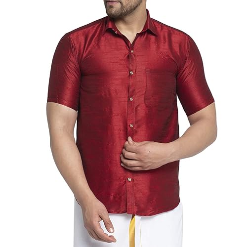 Men's Collar Shirt Classic Indian Ethnic Dupion Silk Plain Casual Fit Tunic Kurta Casual Dress Daily Wear