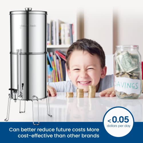 Glacier Fresh Gravity-Fed Water Filter System, 2.25G Stainless-Steel System With 6 Filters, Metal Water Level Spigot, And Stand To Reduce Up To 99% Chlorine #TOP2
