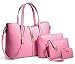 Tibes Fashion Women's PU Leather Handbag+Shoulder Bag+Purse+Card Holder 4pcs Set Tote Pink