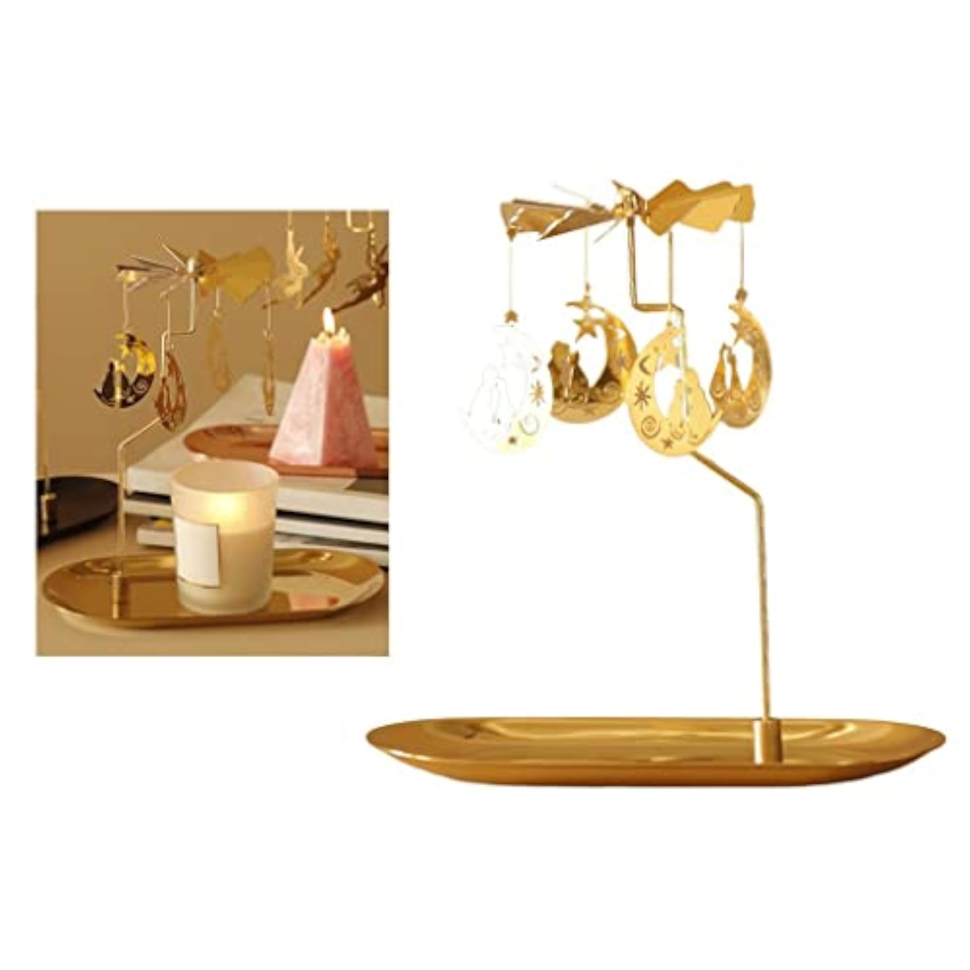 Rotating Spinning Tea Light Holder Stand Moon Cat
