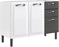 Balcão de Cozinha Itatiaia em Aço 3 Portas 2 Gavetas Branco e Grafite Sem Tampo New Premium
