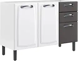 Balcão de Cozinha Itatiaia em Aço 3 Portas 2 Gavetas Branco e Grafite Sem Tampo New Premium