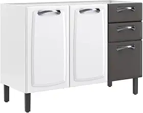 Balcão de Cozinha Itatiaia em Aço 3 Portas 2 Gavetas Branco e Grafite Sem Tampo New Premium