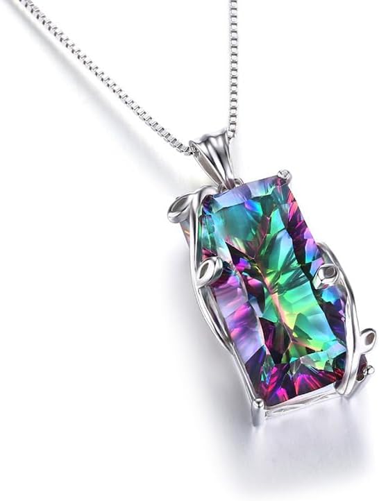 Mystic Rainbow Gemstone Pendant Necklace - Vine Leaf Setting Iridescent Crystal Statement Jewelry - Nature Inspired Boho Necklace Gifts for Women Christmas Birthday Gift for Her - Image 3