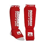 ROOMAIF Schienbein-Spannschoner Beinschützer MMA Fußschutz Boxen Muay Thai Kickboxen Kampfsport DE (Rot, Einheitsgröße)
