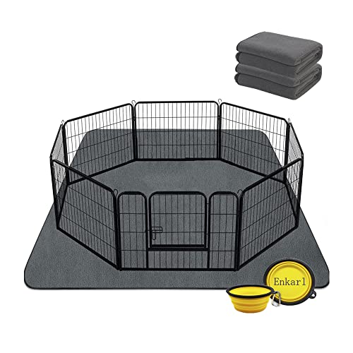 Enkarl ペット用おしっこマット 犬 猫用洗えるペットシーツ ペットマット おしっこパッド 洗える 繰り返し利用可能 防水 速乾 消臭 滑り止め 漏れにくさ 多頭飼い 大判サイズ トイレシート 下敷き マット ペットボウル付き (165×125cm(2枚), ダークグレー)