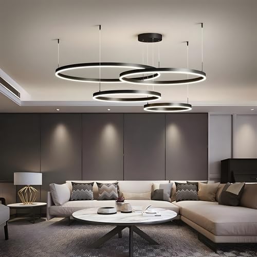 Lustre LED Moderne Intensité Variable Télécommande Plafonnier Noir - 4