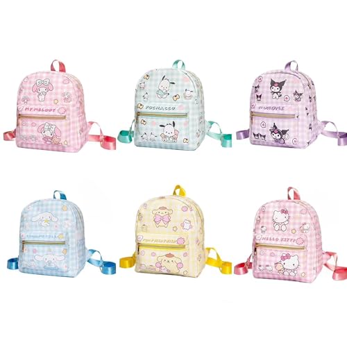Roffatide Anime Backpack Mini Cute Cartoon Daily Travel Bag All Over Printed Checkered Daypack Travel Hiking Backpack