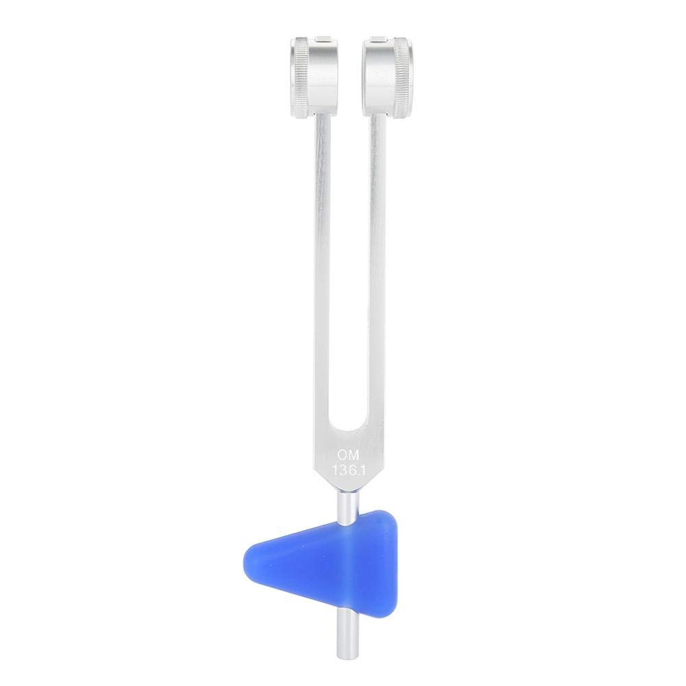 Diapasón, 136.1Hz Diapasón de aleación de Aluminio 9.1 x 1.6 Pulgadas Kit de Instrumentos de Plata de Baja frecuencia con mazo y triángulos de Silicona