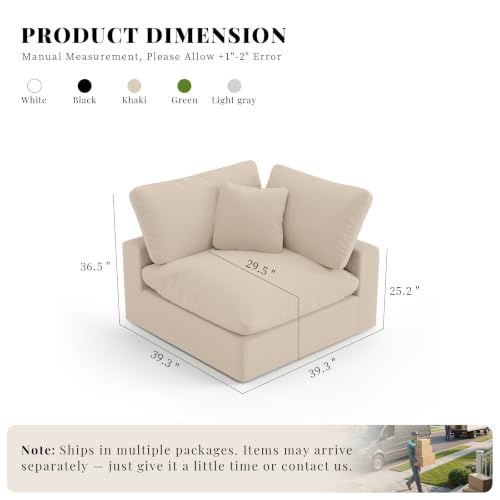 Image of Cloud Sectional Corner Sofa,Left /Right Modular Sofa,Down Filled Convertible Couch,Covers Washable & Replaceable,Khaki