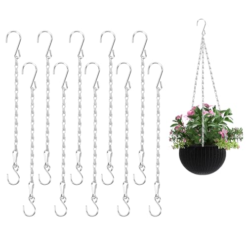 Bchjatk Kette Für Blumenampel,Hängende Blumentöpfe,10 Stück 11.4" Metallkette Mit S Haken Blumenampel Pflanzenaufhänger Pflanzerkorb Baumwollseil silbrig