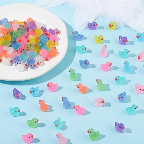 HEQU 100 Pcs Mini Luminous Resin Ducks, Tiny Ducks for Family Crafts Aquarium Garden Landscape Dollhouse Ornament Potted Decorations DIY (Multicolored) — view 3