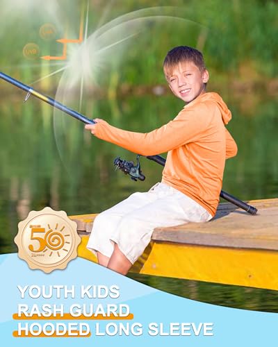 Image of Roadbox Boys Rash Guard UPF 50+ Sun Hoodie Kids Fishing Shirt Long Sleeve