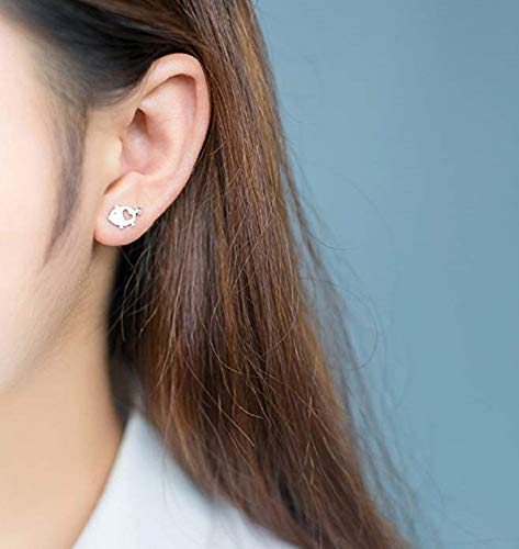Love Heart Cute Pig Sterling Silver Studs Earrings For Women Teen Girls Sensitive Ears Tiny Lucky Post #TOP3
