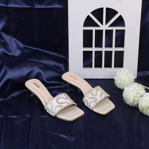 Image of Mochi Women Kitten Heel Slip-on Ethnic Sandal