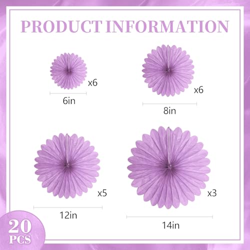 Image of 20 Pcs Light Purple Hanging Paper Fan, Hanging Honeycomb Round Paper Fans for Weddings, Birthdays, Christmas, Baby Showers, Classroom, Events Ceiling Party Supplies Decorations