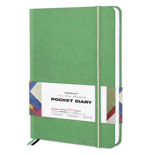 Image of Jhingalala Diaries - Fabric Cover Hardbound Pocket Journal Notebook I Fabric Series Journal Diary For Girls and Women I Pocket Diary With Elastic Closure I Size A6 I 192 Ruled Pages (Green)