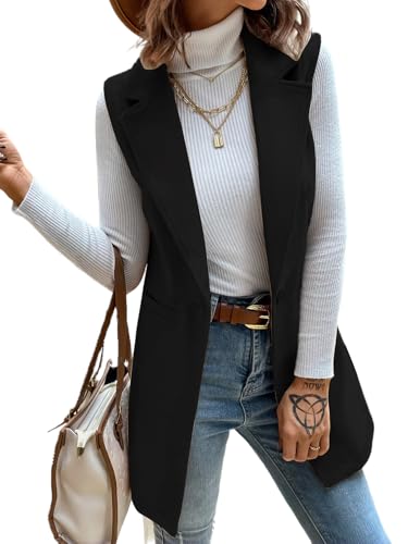 IDEALSANXUN Womens Wool Vest Fall Winter Long Sleeveless Blazer Jackets Cardigan