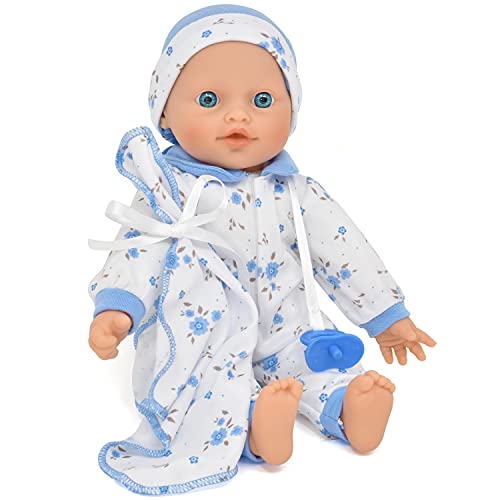 12 Inch Soft Body Baby Doll Boy For Toddlers With Pacifier, Blanket & Blue Floral Clothes In Gift Box #TOP6