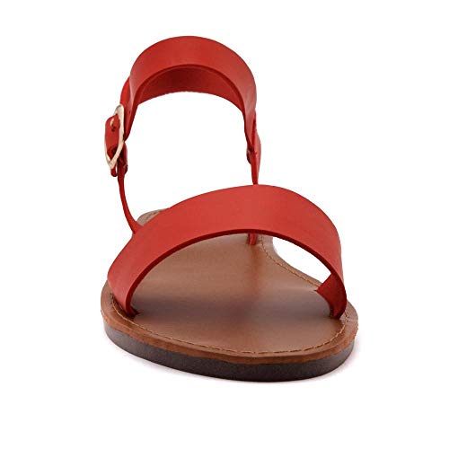 Herstyle Keetton Women's Open Toes One Band Ankle Strap Flat Sandals Red 5.0