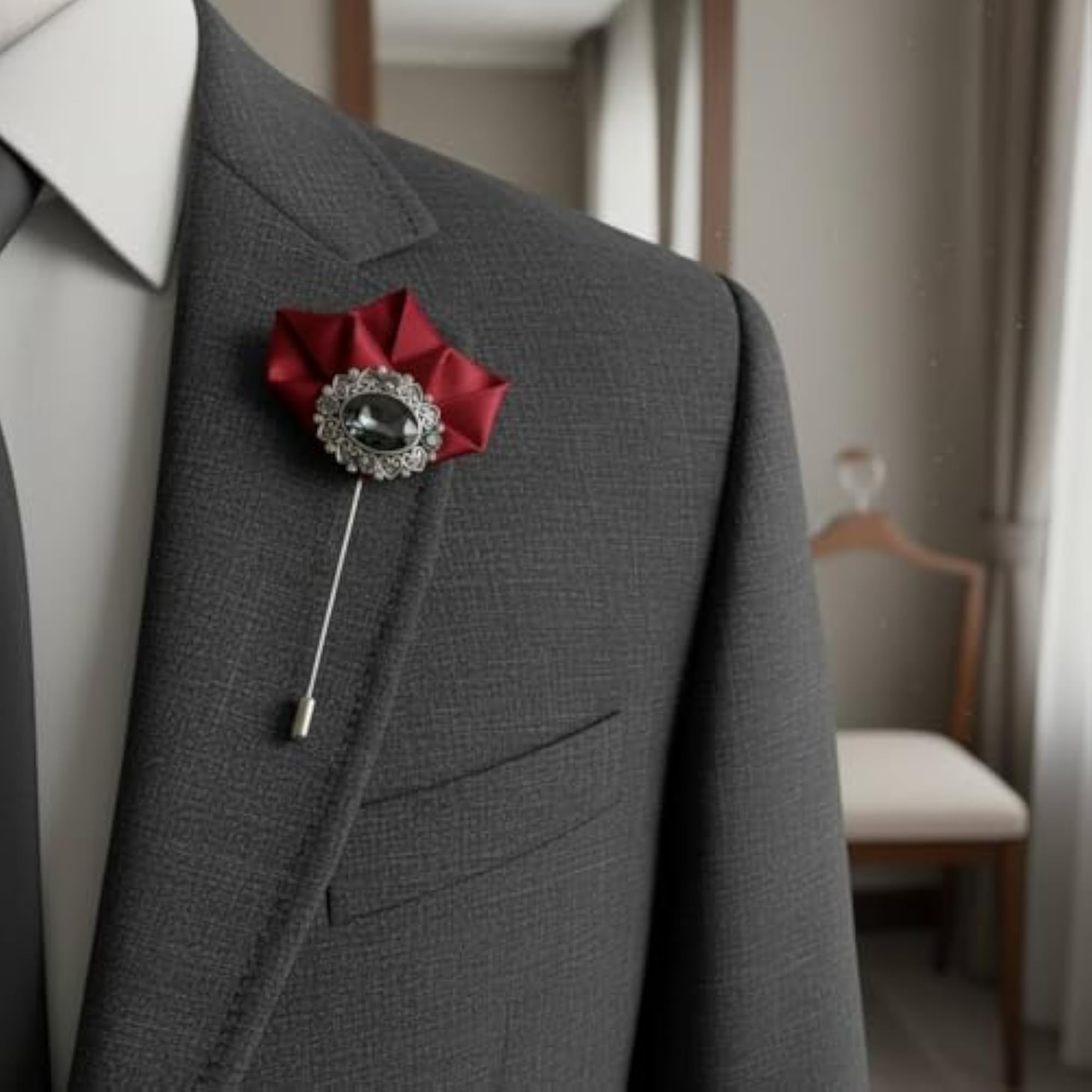 BNF® Men's Korean Design Boutonniere Lapel Pin, Elegant Textile Flower