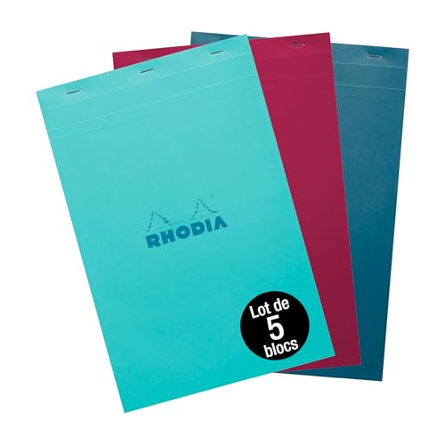 Rhodia bloc agrafé N°19 A4+ petits carreaux 21x31,8 cm paquet de 5 blocs couleurs