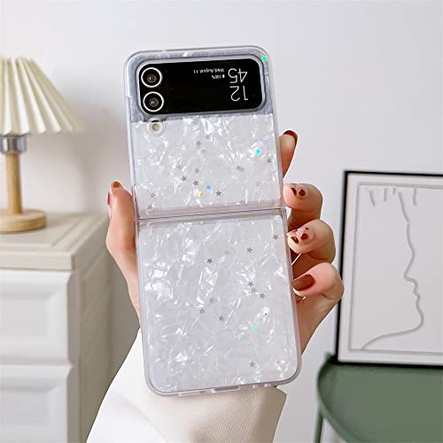 Coque pour Samsung Galaxy Z Flip 4 3 marbre paillettes blanc