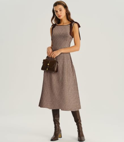 Image of RIHOAS Women's Plaid Gingham Dress Casual Summer Midi Dresses for Women | Cute,Boat Neck,Non-adjustable Bow,A line,Vintage,Sleeveless,Spring,Winter,Casual Daily,Picnic,Travel,Vacation,Christmas
