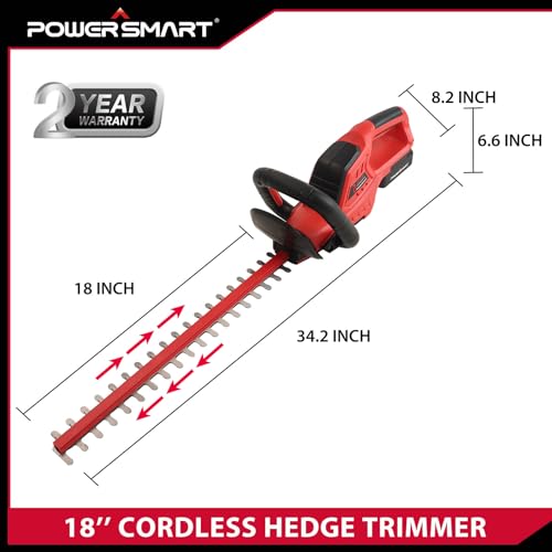 PowerSmart 20V MAX 18-Inch Hedge Trimmer Cordless, Lithium-Ion Battery Powered Shrub Trimmer, 2.0Ah Battery and Charger Included