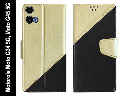 Image of SBMS Flip Cover for Motorola Moto G34 5G / Moto G45 5G 6.5-Inch Back Cover Case with Magnatic Closure | Inbuilt Stand | Card & Money Pocket (Multi Black)