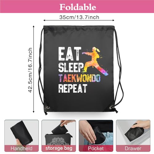 Haizct Eat Sleep Taekwondo Repeat Taekwondo Drawstring Backpacks, Unisex Drawstring Karate Bags for Gym Shopping Sport, Gifts for Women Taekwondo Lover3