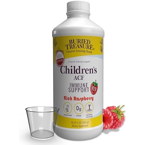 Buried Treasure Childrens ACF Advanced Immune Support, Cherry Flavor, 16oz w/Dose Cup, Immune Booster Supplement for Kids, Liquid Herbal Immunity Formula w/Vitamin C Elderberry Enchinacea Zinc Cover