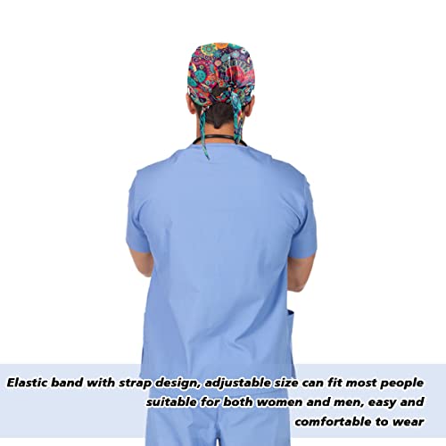 Mukjhoi Adjustable Working Caps Colorful Paisley Ethnic Floral Print Tie Back Cover Hair Bouffant Hats With Buttons Sweatband For Women Men Girl #TOP4