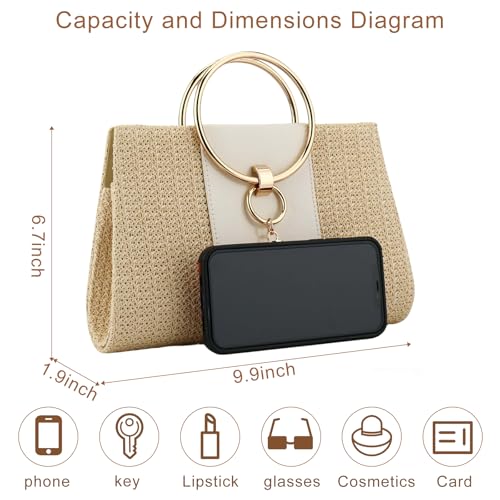 Image of YYW Summer Beach Straw Evening Bag,Straw Clutch Purse Straw Handbag Shoulder Bag Top-handle Bag