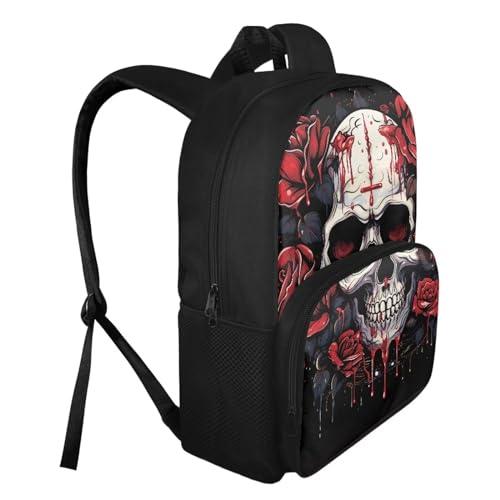 Dreaweet Rose Skull Backpack for School Teens Middle School Girls Backpack Shoulder Bag 15.6 inch High School Book Bag for Girls 14-16,Black2