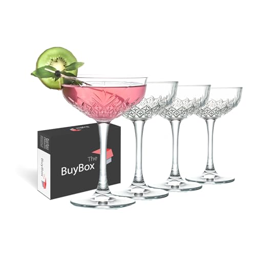 Copas de Martini Grandes, Copas de Cóctel Vintage Coupe, Juego de 4 (8,6 oz/255 ml). Copas de Espresso Martini y Champán, Copas de Margarita, Copa de Ginebra y Prosecco, Copas Champagne Cristal