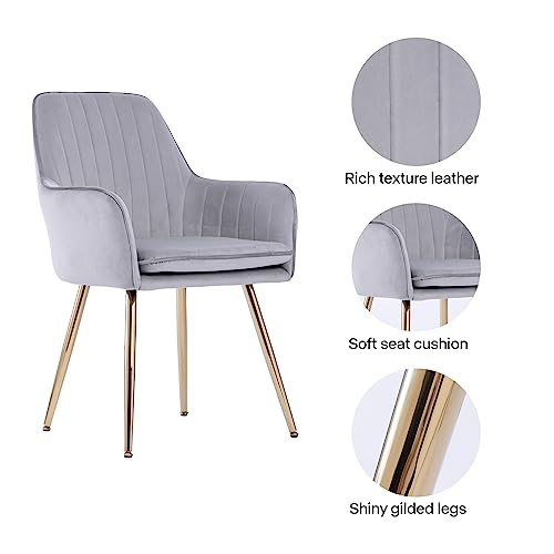 Image of Velvet Dining Chair Set of 2 - Modern Mid-Back Accent Chair with Gold Plating Legs - Comfy Upholstered Chair for Living Room,Bedroom&Reception Room (Velvet Grey, Set of 2)