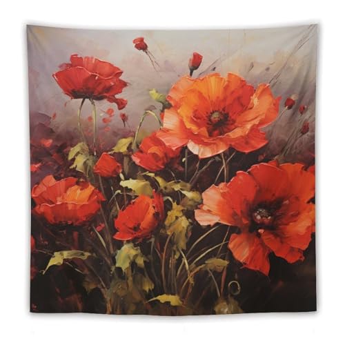 Tapisserie murale fleurs rouges deco interieure amusante salon 152cm