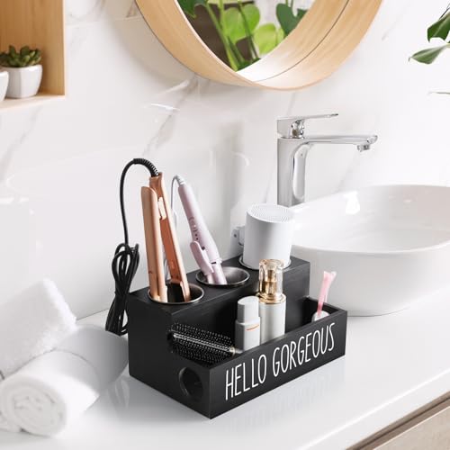 Bivvclaz Hair Tool Organizer, Wooden Countertop Hair Dryer Holder Wall Mount - Image 7