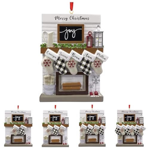 2024 Adorno de Navidad Personalizado de Chimenea, Familia de 2/3/4/5/6, Adorno Colgante para árbol de Navidad con Nombres Personalizados, Mejores Familia, Familia de 5