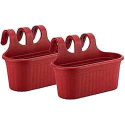 Maceteros Largos Para Colgar Jardinera Balcón 6,5 litros 38 cm Largo, Set 2 Unidades, Maceta Colgar (Rojo)